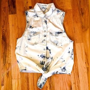 Washed out Garage Grunge Tank with Tie, Crop Top, Size XSmall